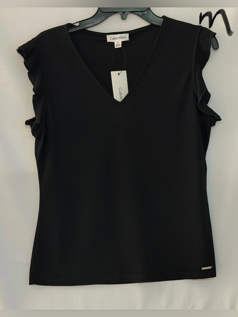 Calvin Klein Black V-Neck Ruffle Sleeve Camisole Top